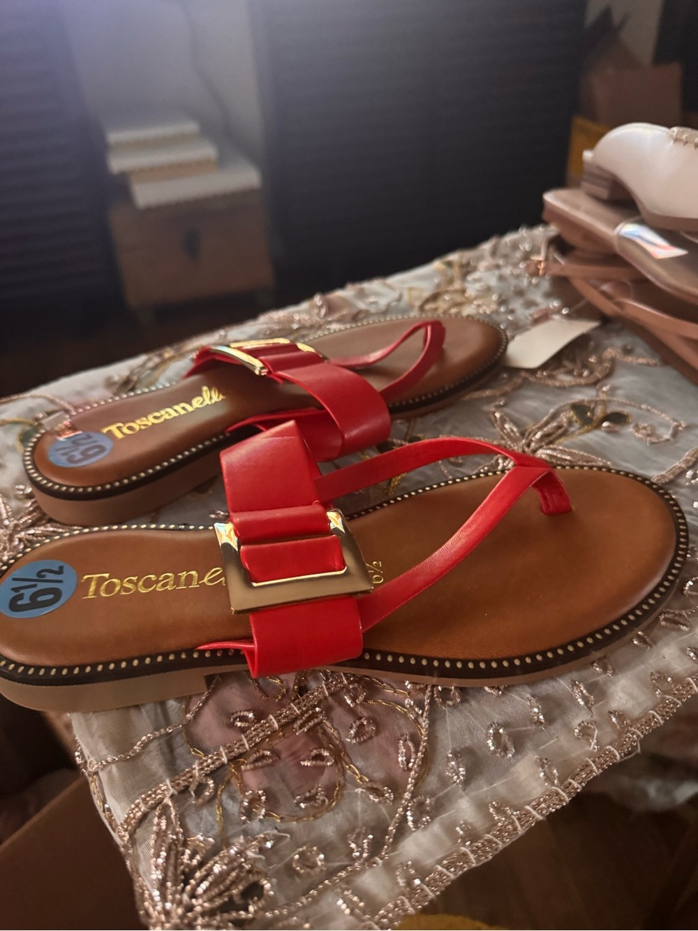 Toscanelli Red Buckle Thong Sandals for Women